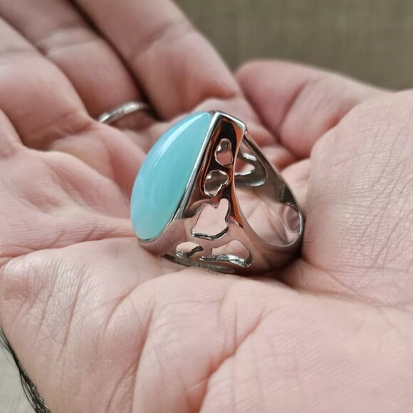 Women Ring Faux Turquoise Stone Silver Tone Fashion Jewelry Ring Size 8.5 - Picture 3 of 12